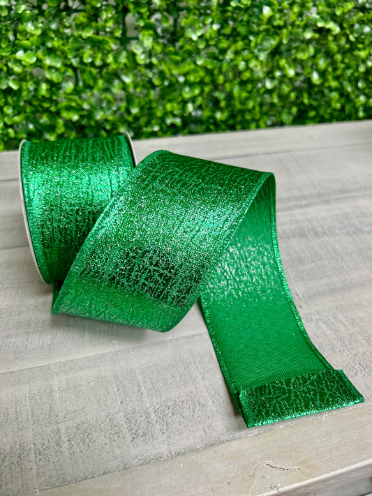 2.5 Inch By 10 Yard Emerald Crackle Metallic Ribbon