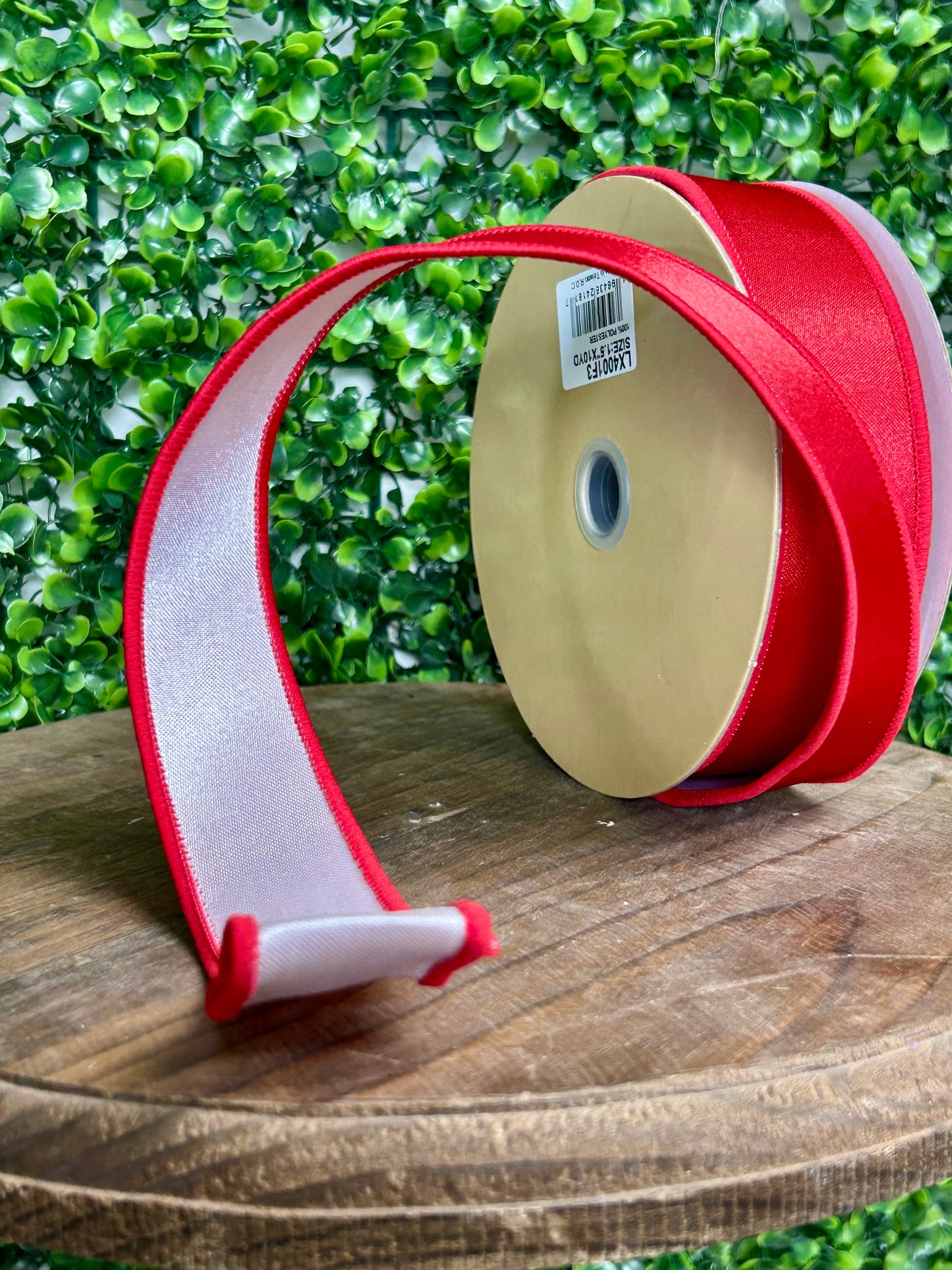 1.5 Inch By 10 Yard Red With White Backing Satin Fused Ribbon