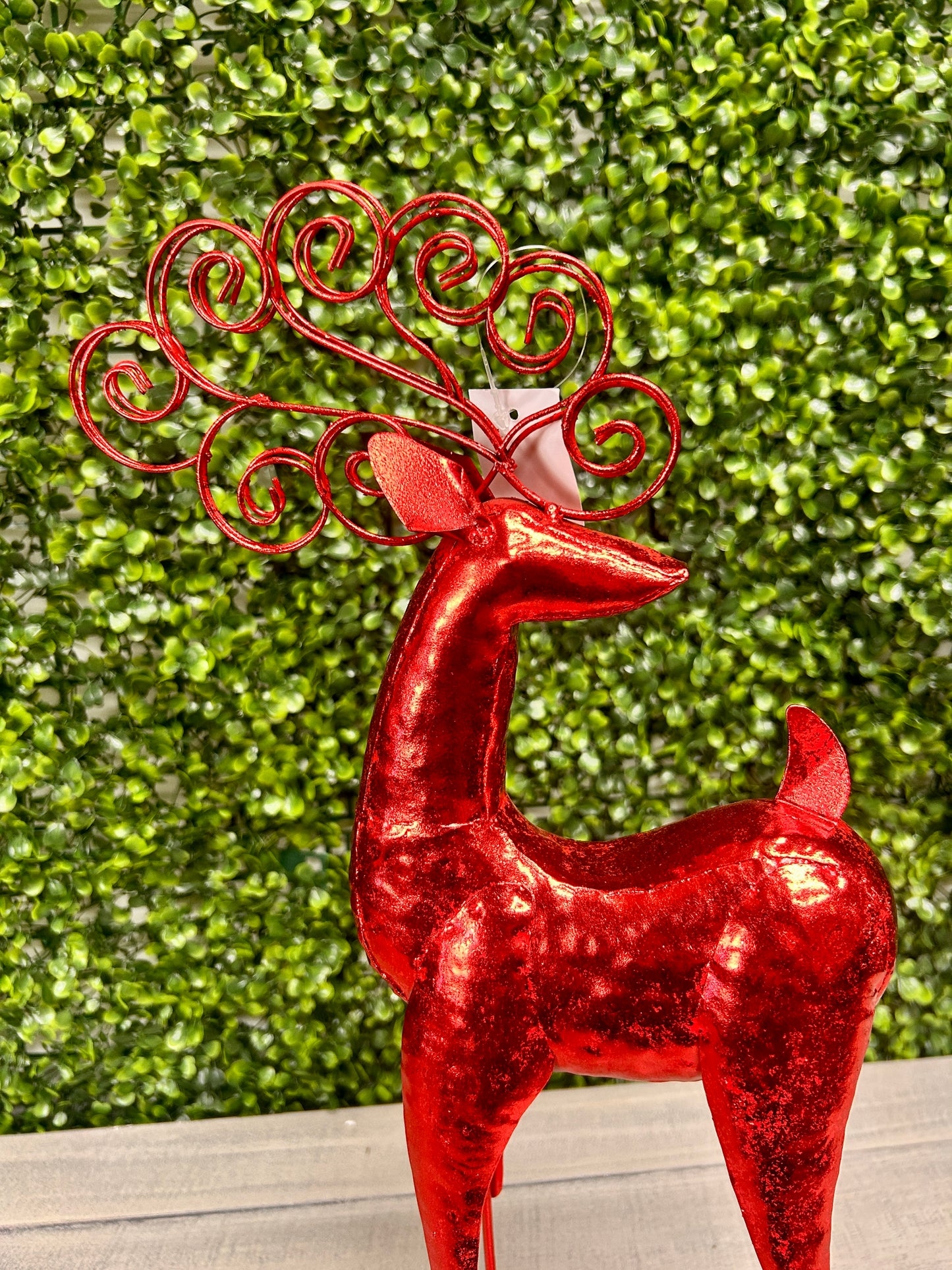 Red Metallic Curly Antler Standing Deer Two Assorted