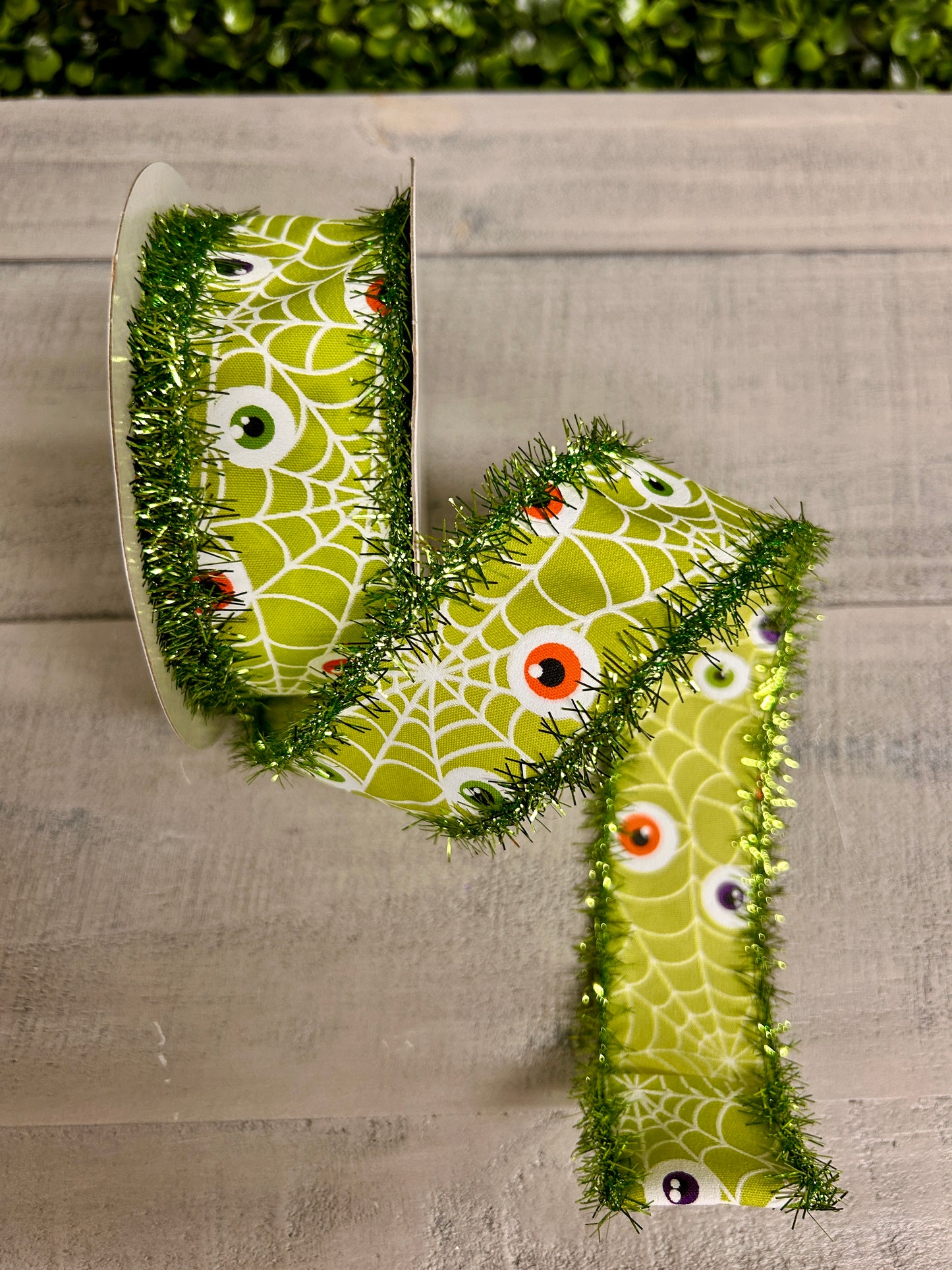 1.5 By 10 Yards Inch Lime Satin Eyeballs Ribbon