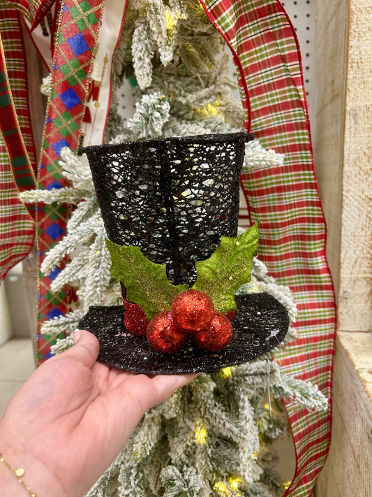 7.75 Inch Black Red And Lime Glitter Mesh Half Top Hat Decor