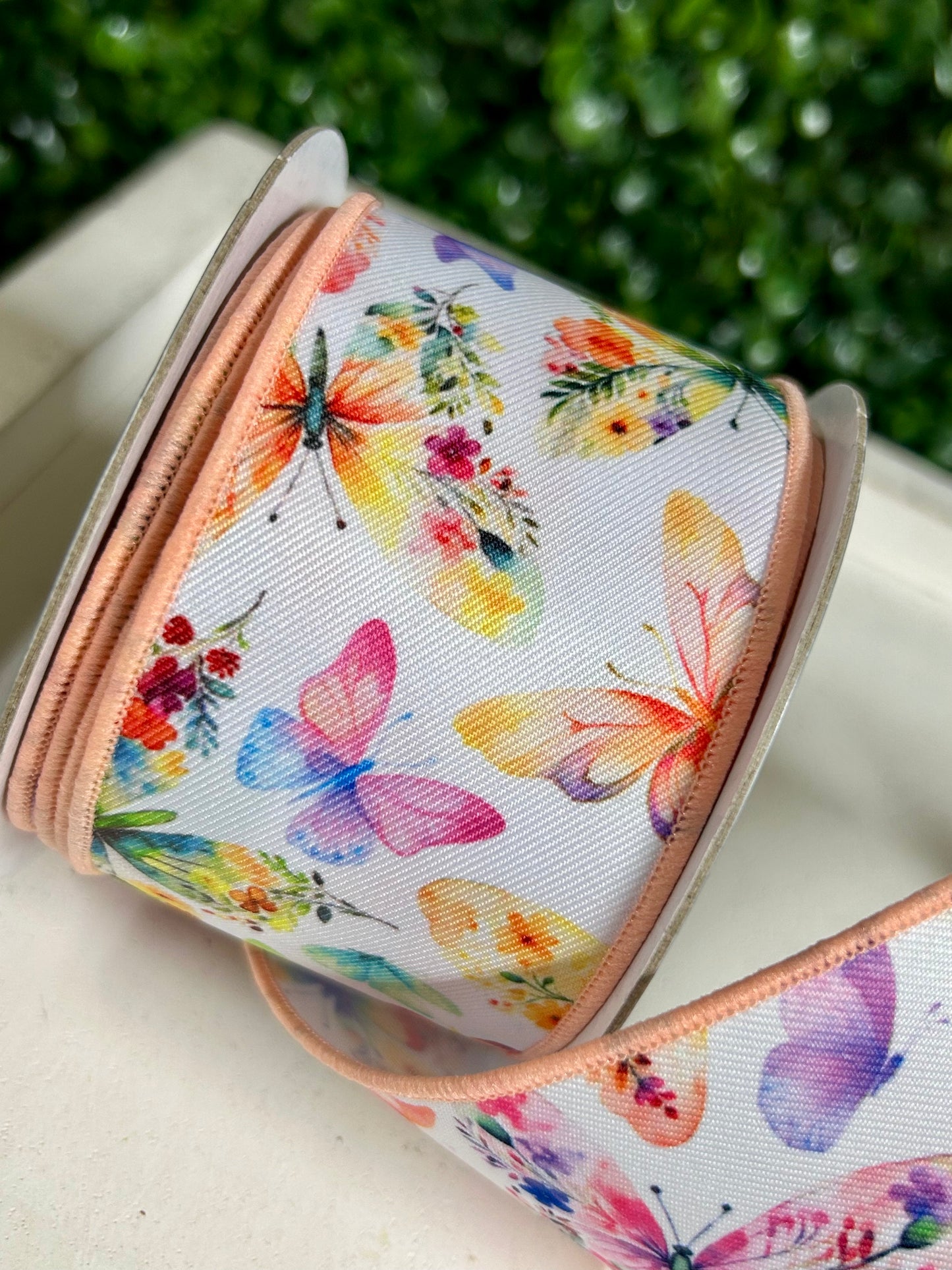 2.5 Inch By 10 Yard Botanical Butterflies Ribbon