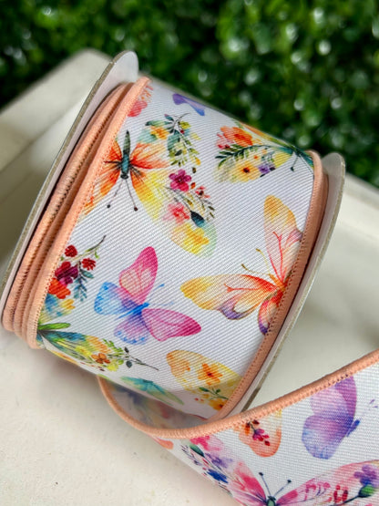2.5 Inch By 10 Yard Botanical Butterflies Ribbon