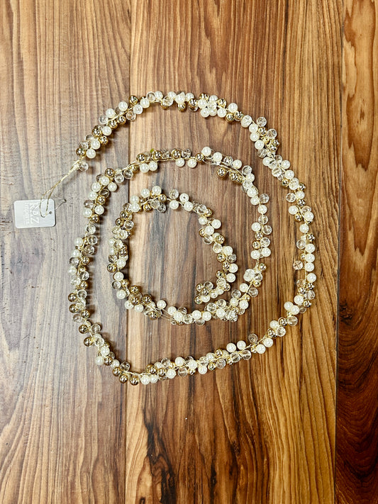 5.5 Foot Pearl Clear Gold Beaded Garland