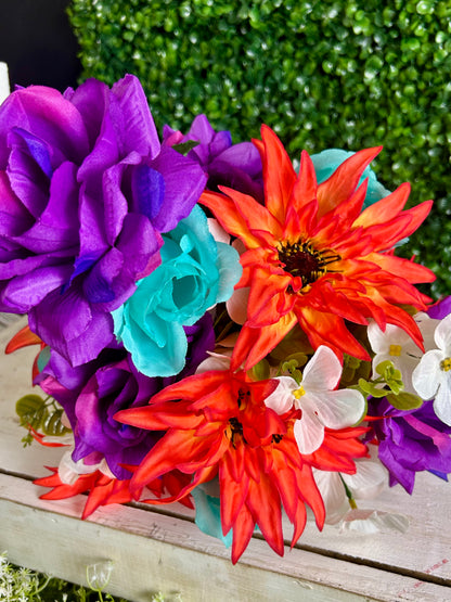 24 Inch Purple Orange And Aqua Rose Dahlia And Hydrangea Bush