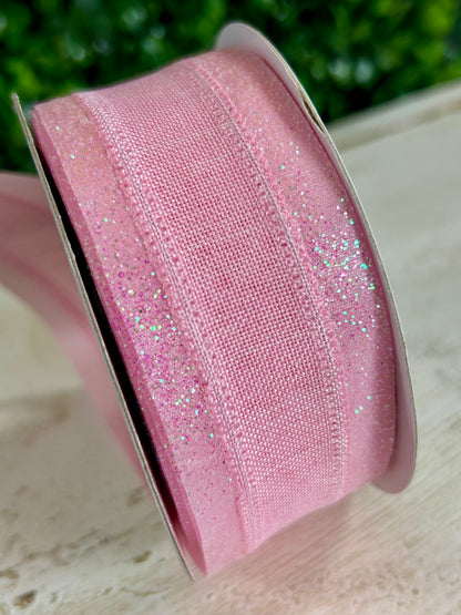 1.5 Inch By 10 Yard Light Pink Iridescent Royal Burlap Glitter Ribbon