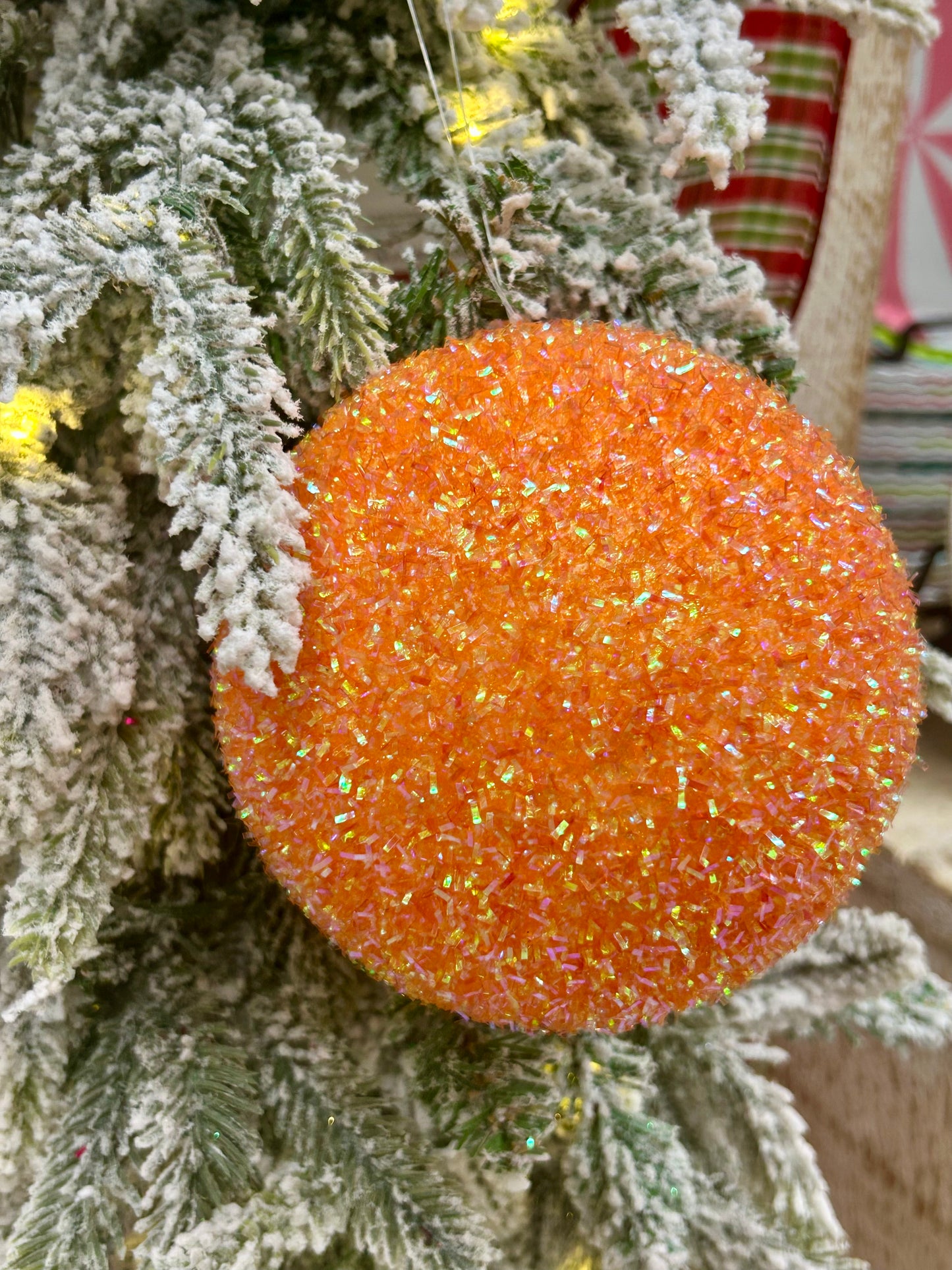 5 Inch Orange Foil Glitter Ball Ornament