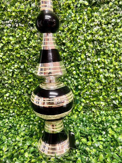 22 Inch Glittered Black And Silver Glass Finial