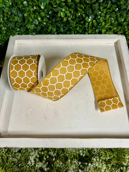 2.5 Inch By 10 Yard Mustard And White Honeycomb Ribbon