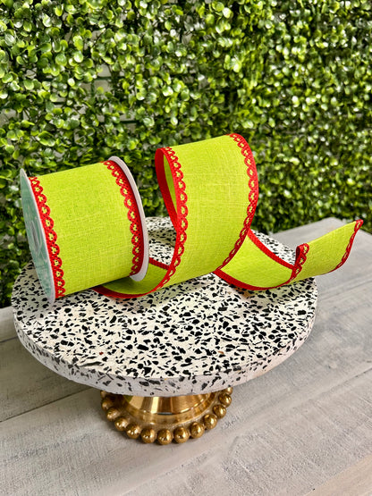 2.5 Inch By 10 Yard Lime And Red Royal Burlap Ribbon