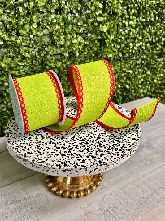 2.5 Inch By 10 Yard Lime And Red Royal Burlap Ribbon
