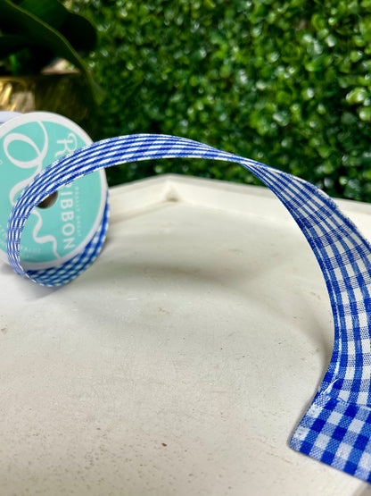 1.5 Inch By 10 Yard Royal Blue And White Gingham Check Ribbon