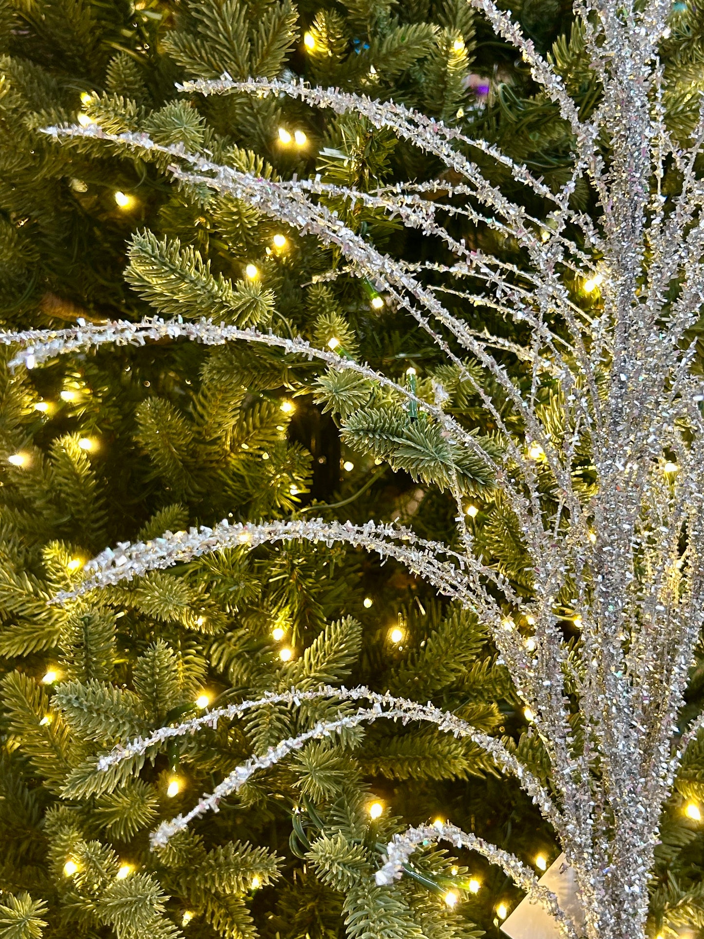 32 Inch Silver Pine Glitter Spray