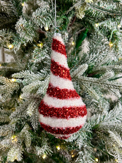 7.75-9 Inch Zigzag Red And White Glitter Ornaments Two Styles