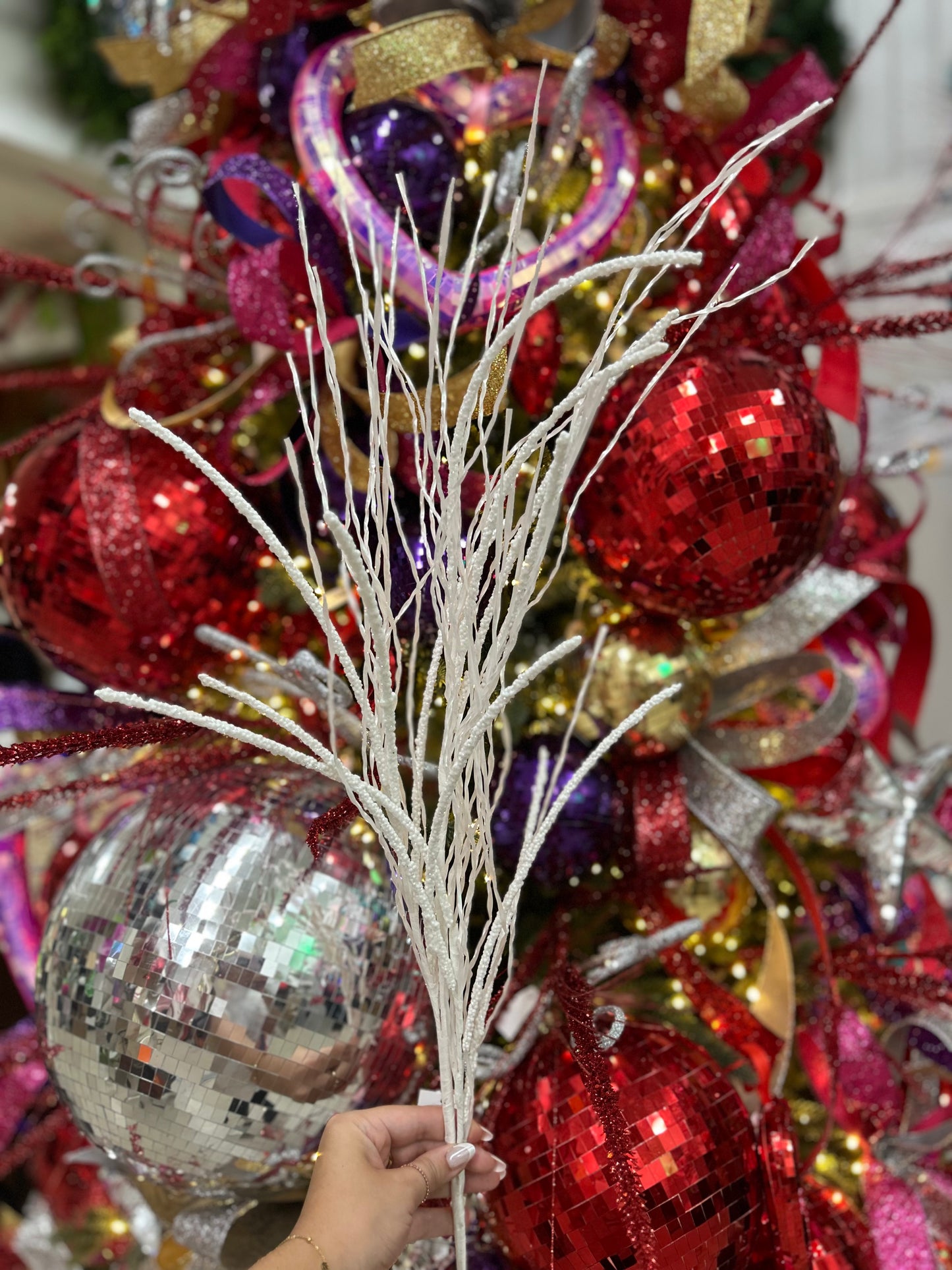 38 Inch White Glitter Pine Twig Spray