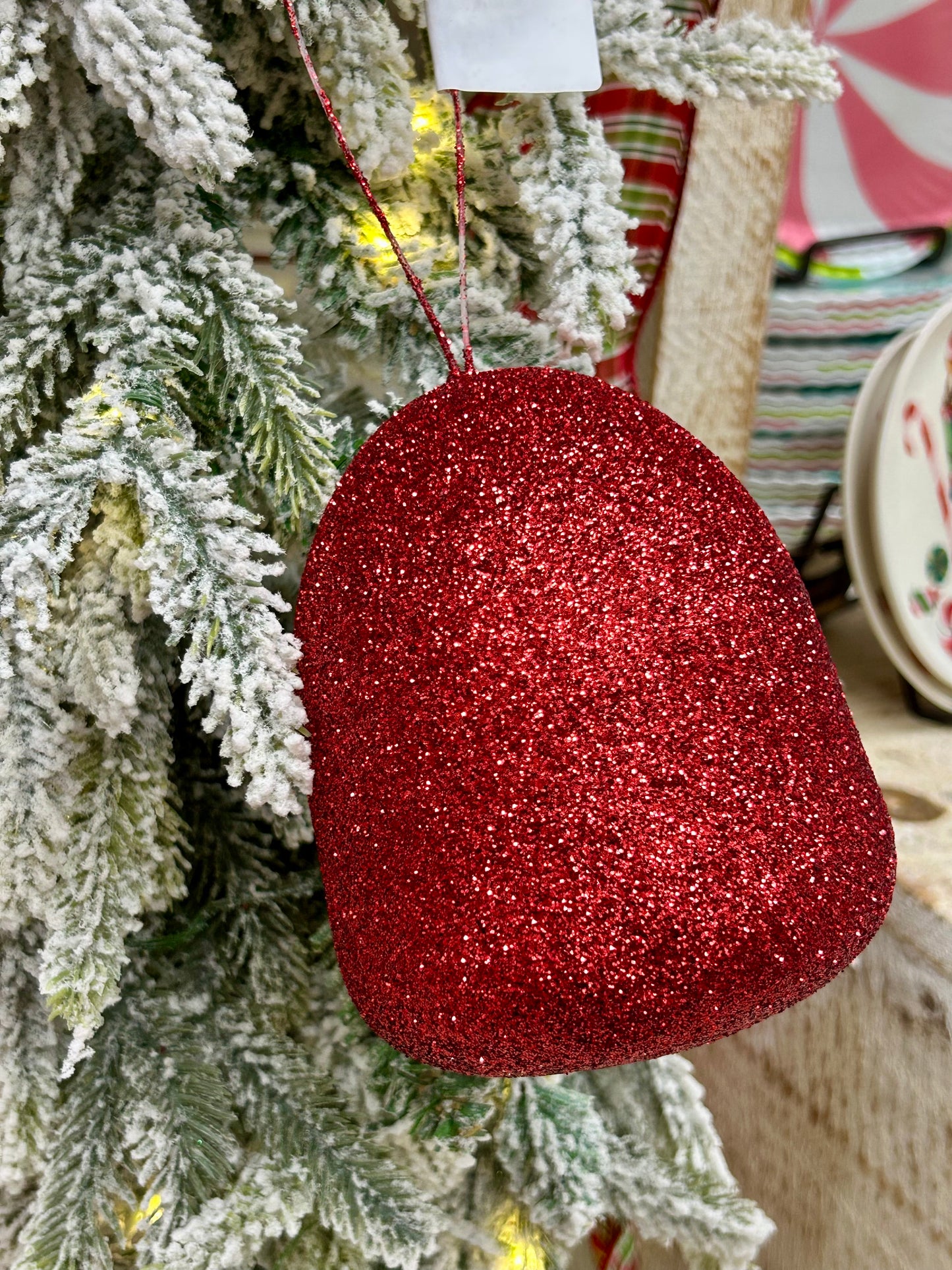 5 Inch Red Glitter Gumdrop Ornament