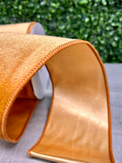 4 Inch By 10 Yard Antique Gold Deluxe Velvet With Satin Backing Ribbon