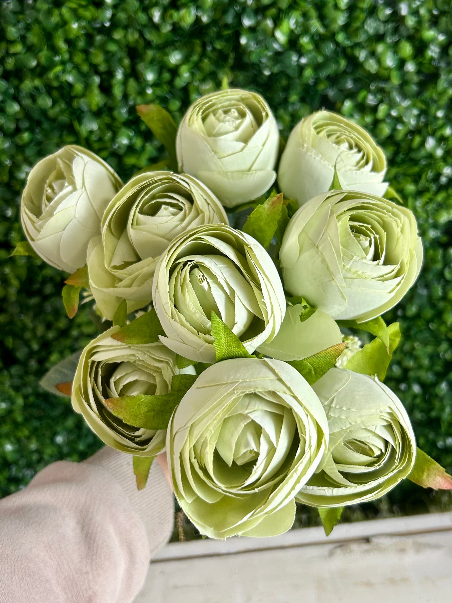 16.5 Inch Sage Green Ranunculus Bush