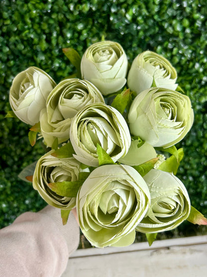 16.5 Inch Sage Green Ranunculus Bush