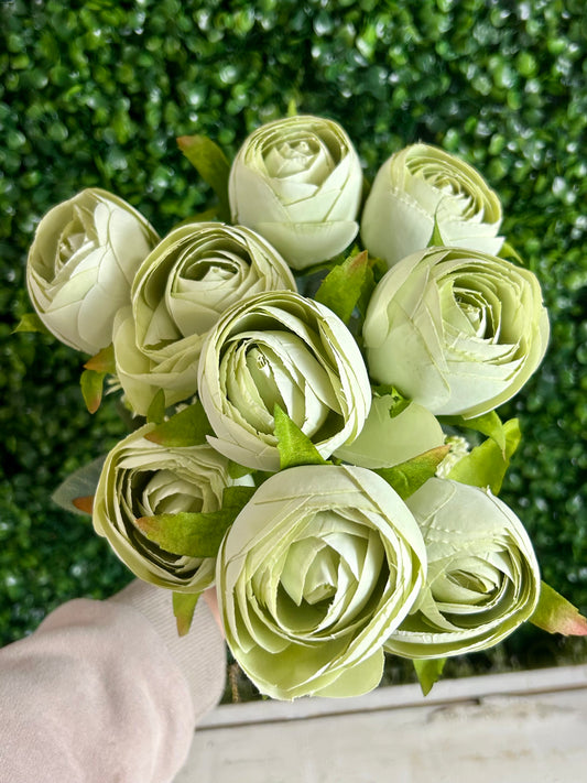 16.5 Inch Sage Green Ranunculus Bush