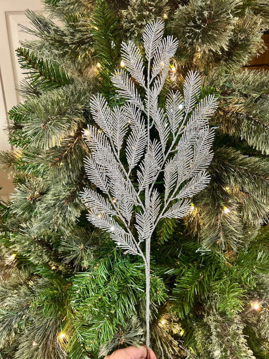 24 Inch Silver Glitter Sequin Fern Spray