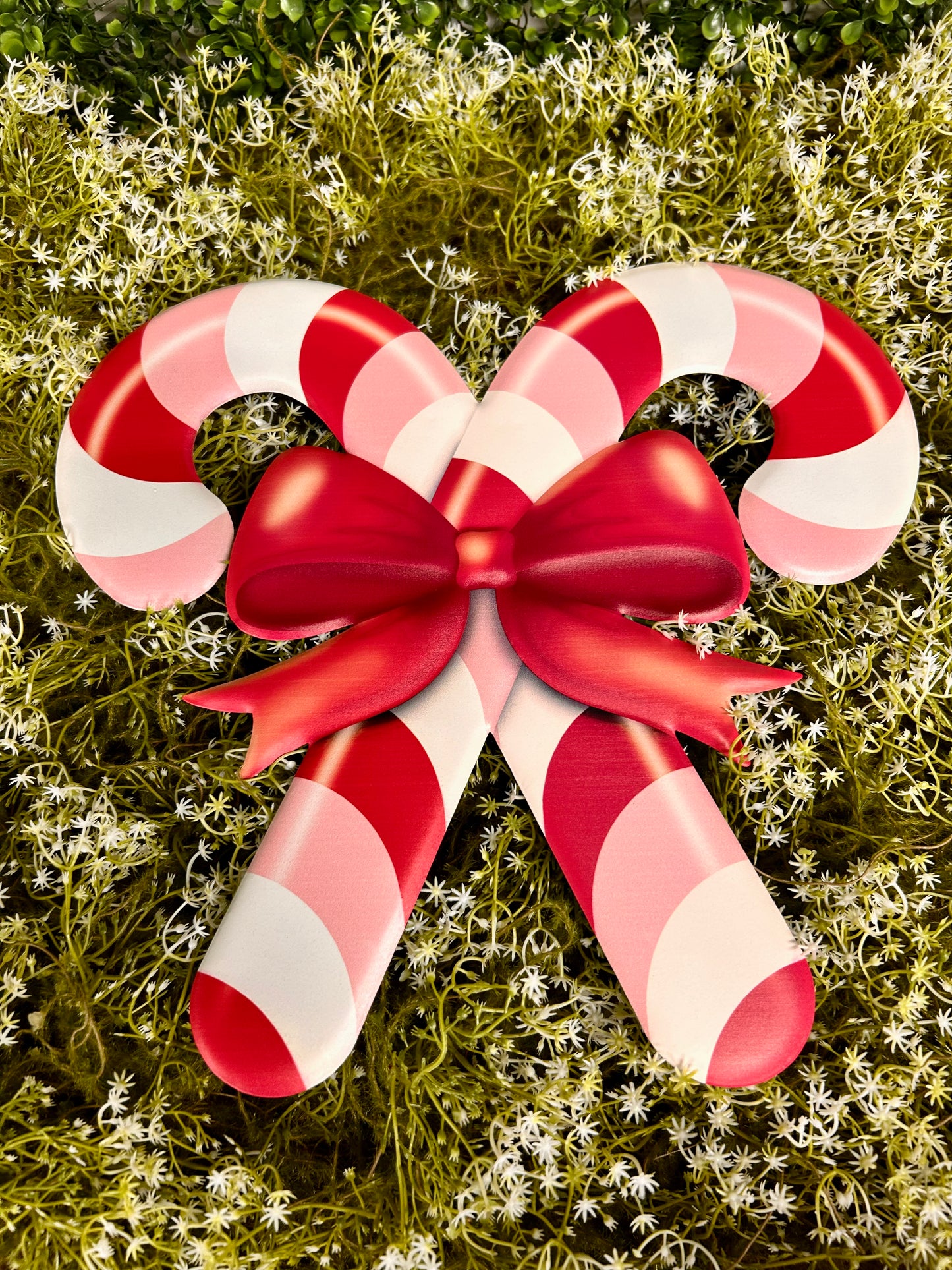 13 Inch Red And Light Pink Embossed Candy Cane Sign