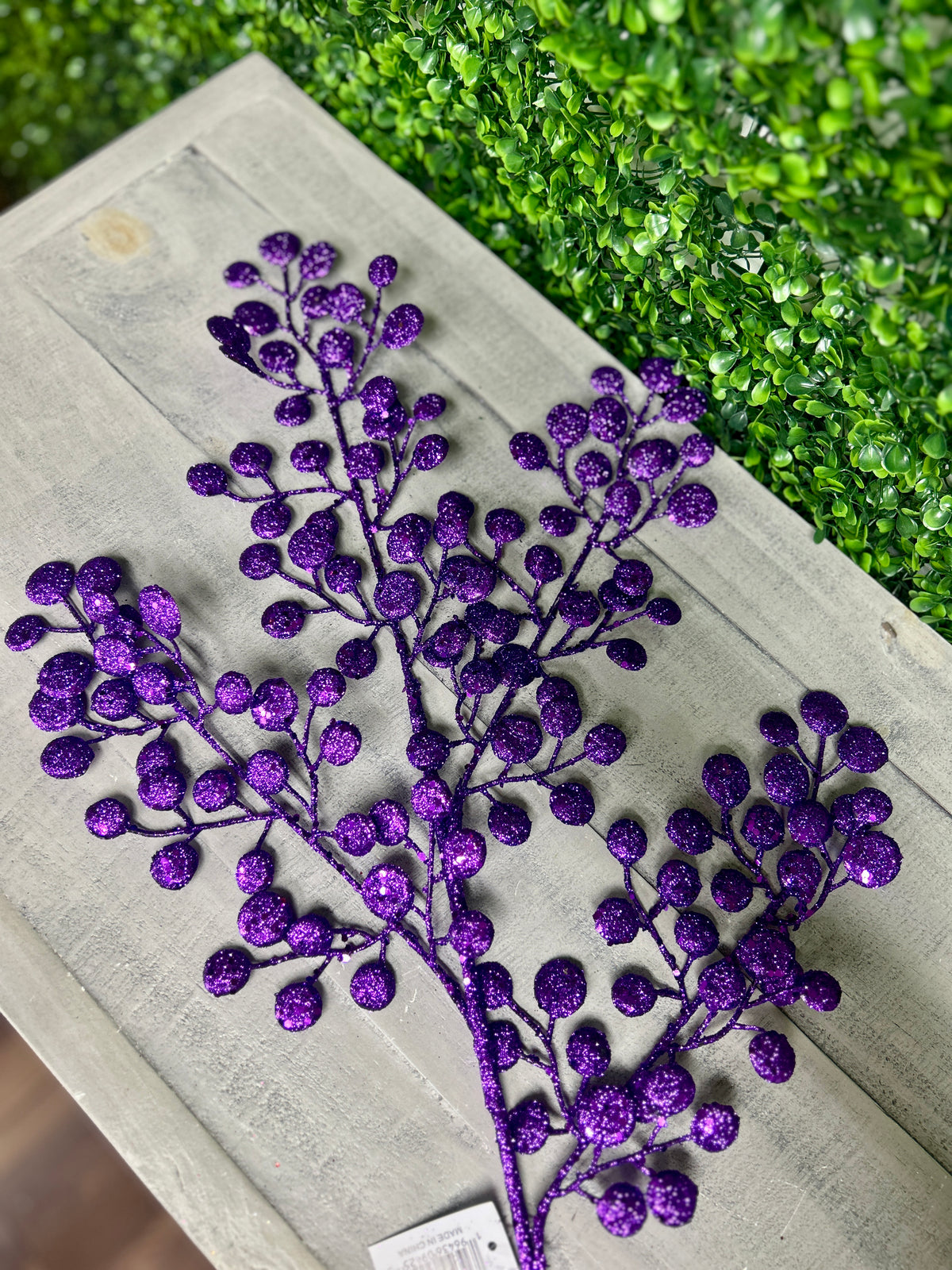 33 Inch Purple Glitter Round Leaf Spray