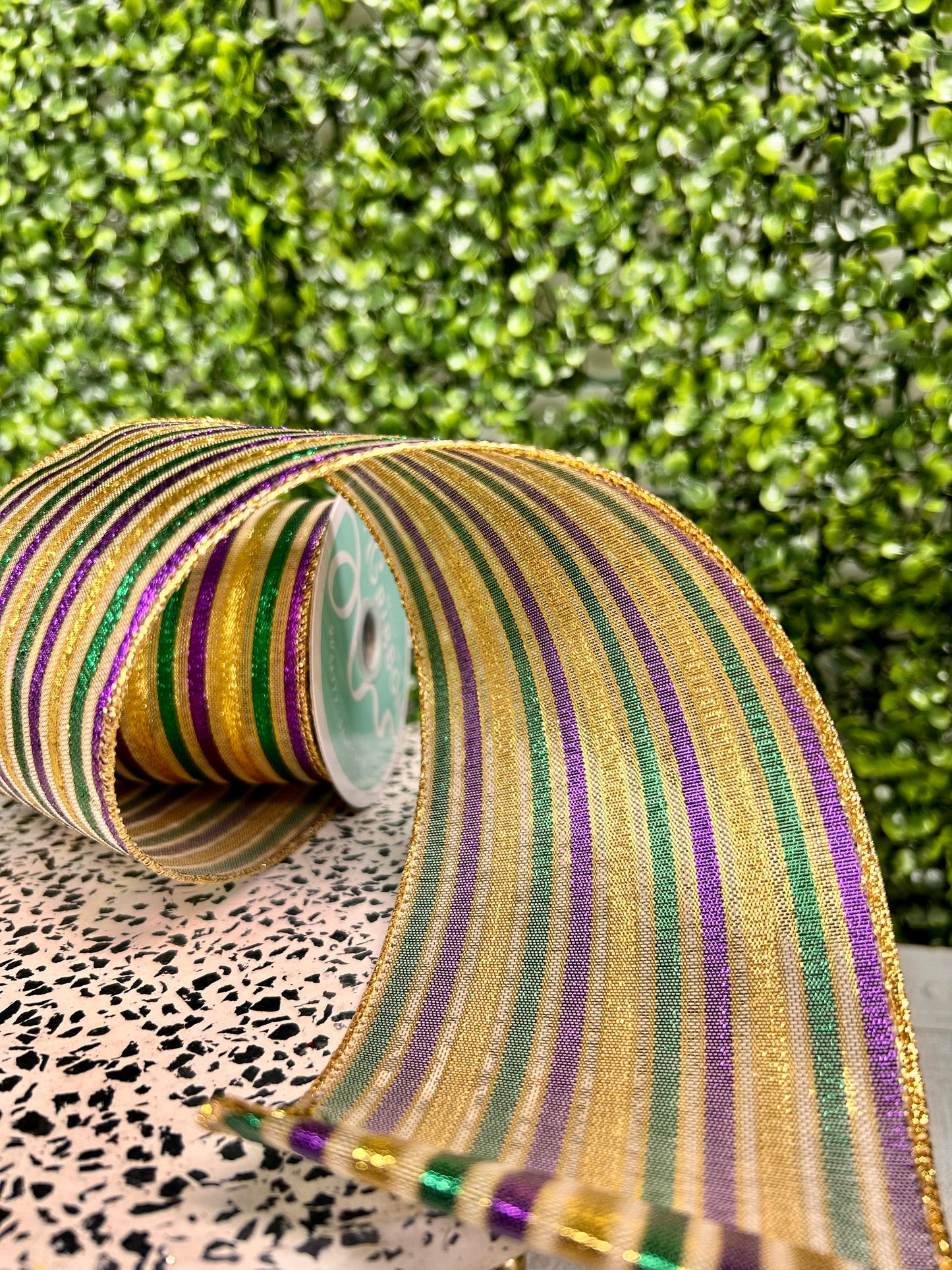 4 Inch By 10 Yard Mardi Gras Metallic Stripe Ribbon