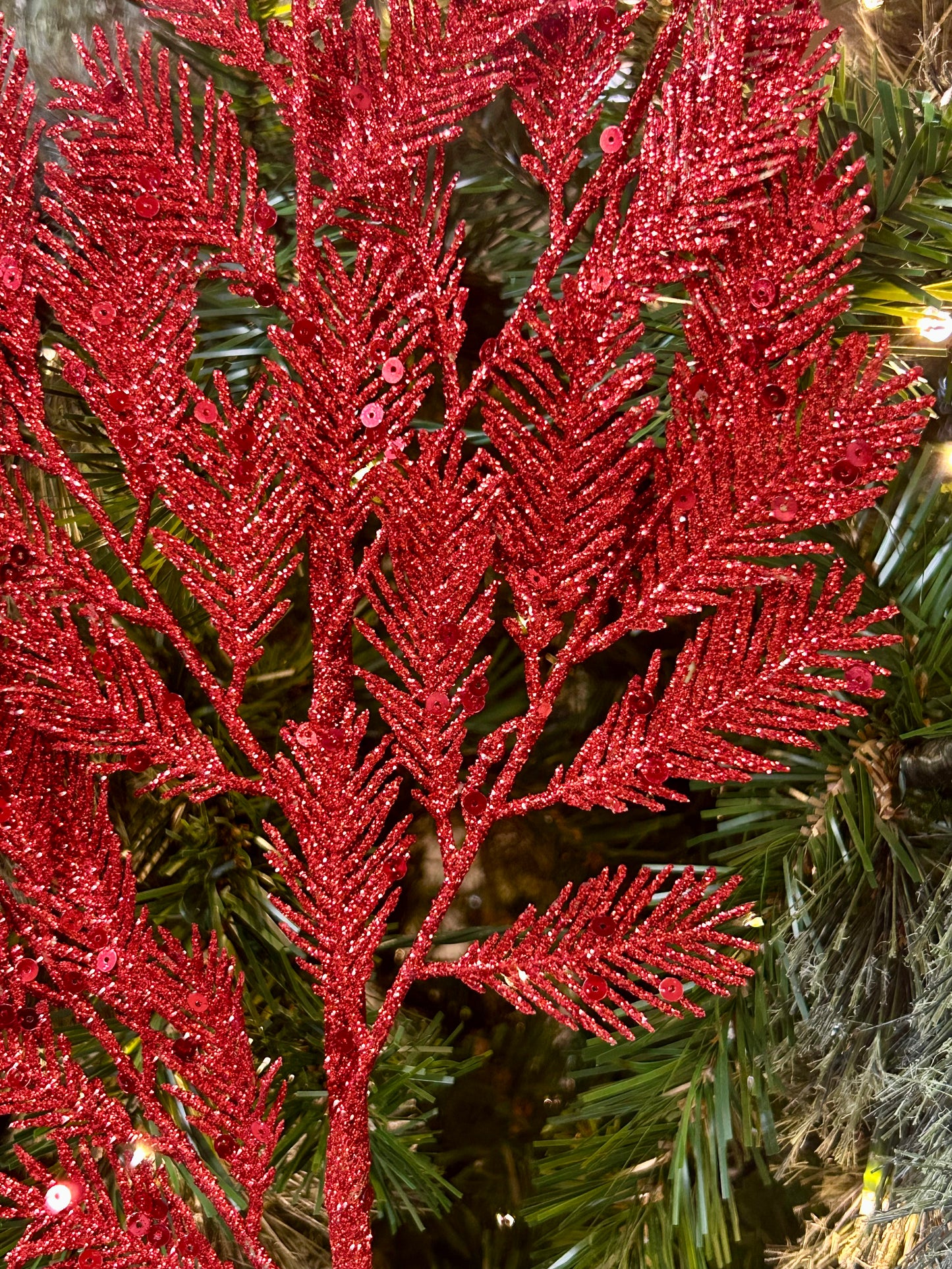 24 Inch Red Glitter Sequin Fern Spray