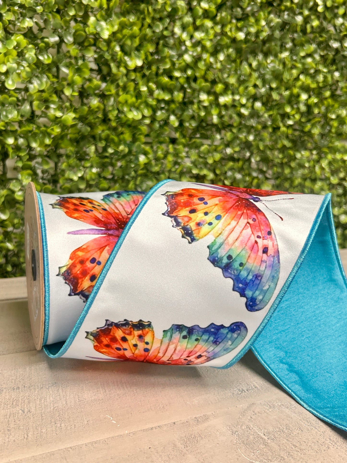 D. Stevens 4 Inch By 10 Yard Aqua Orange And Lavender Colorful Watercolor Butterfly Satin Ribbon