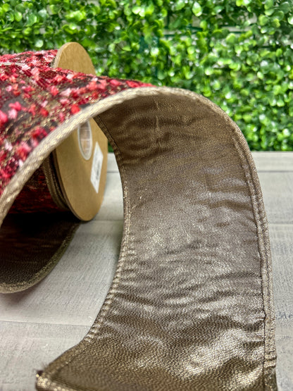 4 Inch By 10 Yard Hot Pink With Metallic Gold Backing Ribbon