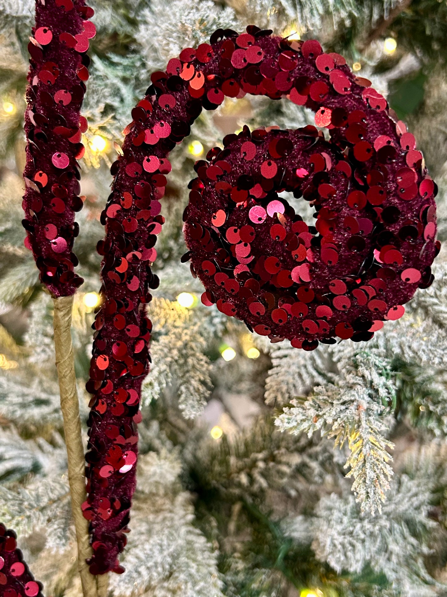 29 Inch Burgundy Velvet Sequin Curl Spray