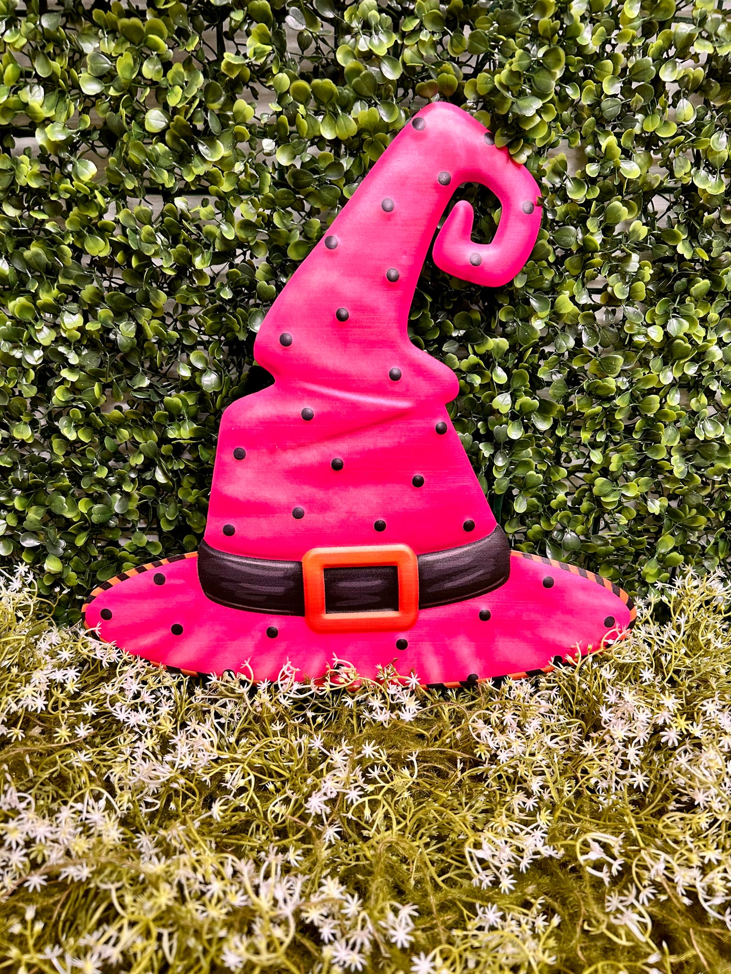 12 Inch Pink And Orange Metal Embossed Witch Hat Sign