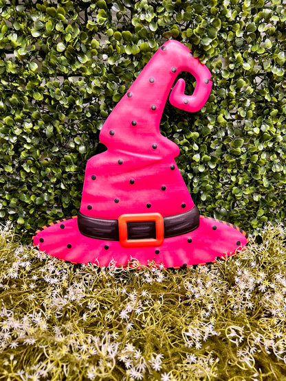 12 Inch Pink And Orange Metal Embossed Witch Hat Sign