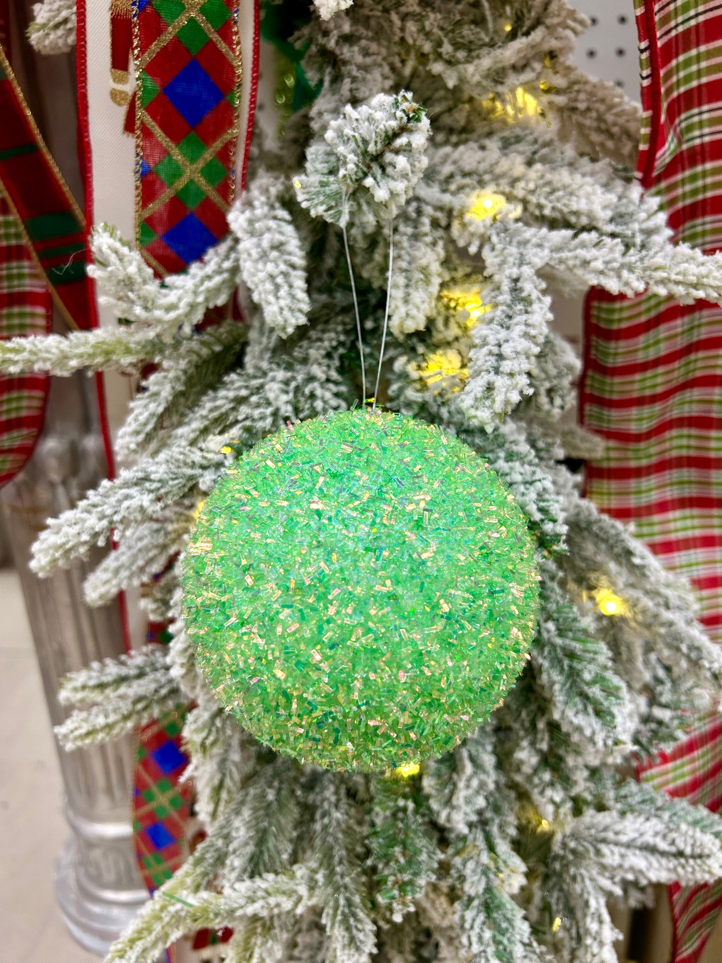 4 Inch Mint Green Foil Glitter Ornament Ball