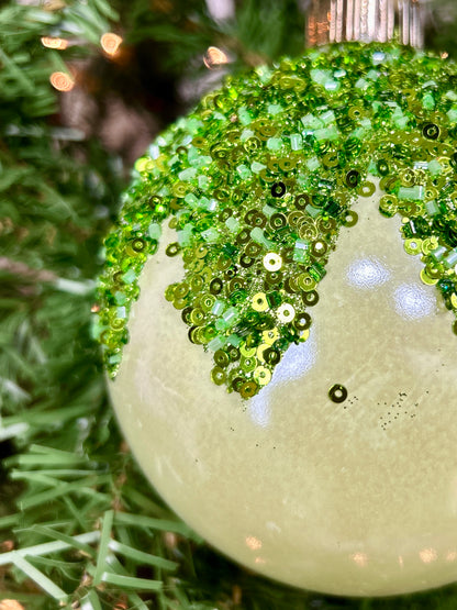 5 Inch Apple Green Iridescent Ornament Ball With Glitter