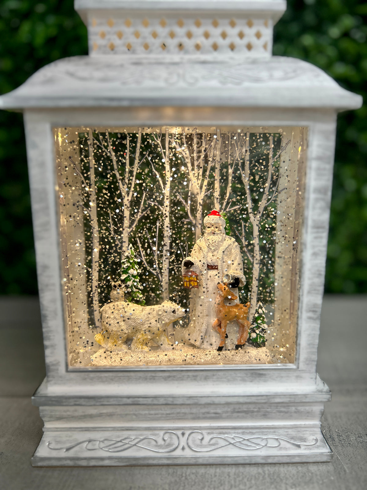 10.5 Inch Lighted Spinning Water Globe Lantern With Holiday Scene Two Styles