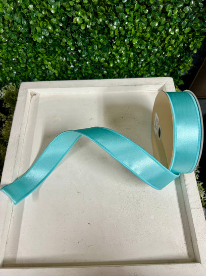 1.5 Inch By 10 Yard Aqua Blue Satin Fused Ribbon