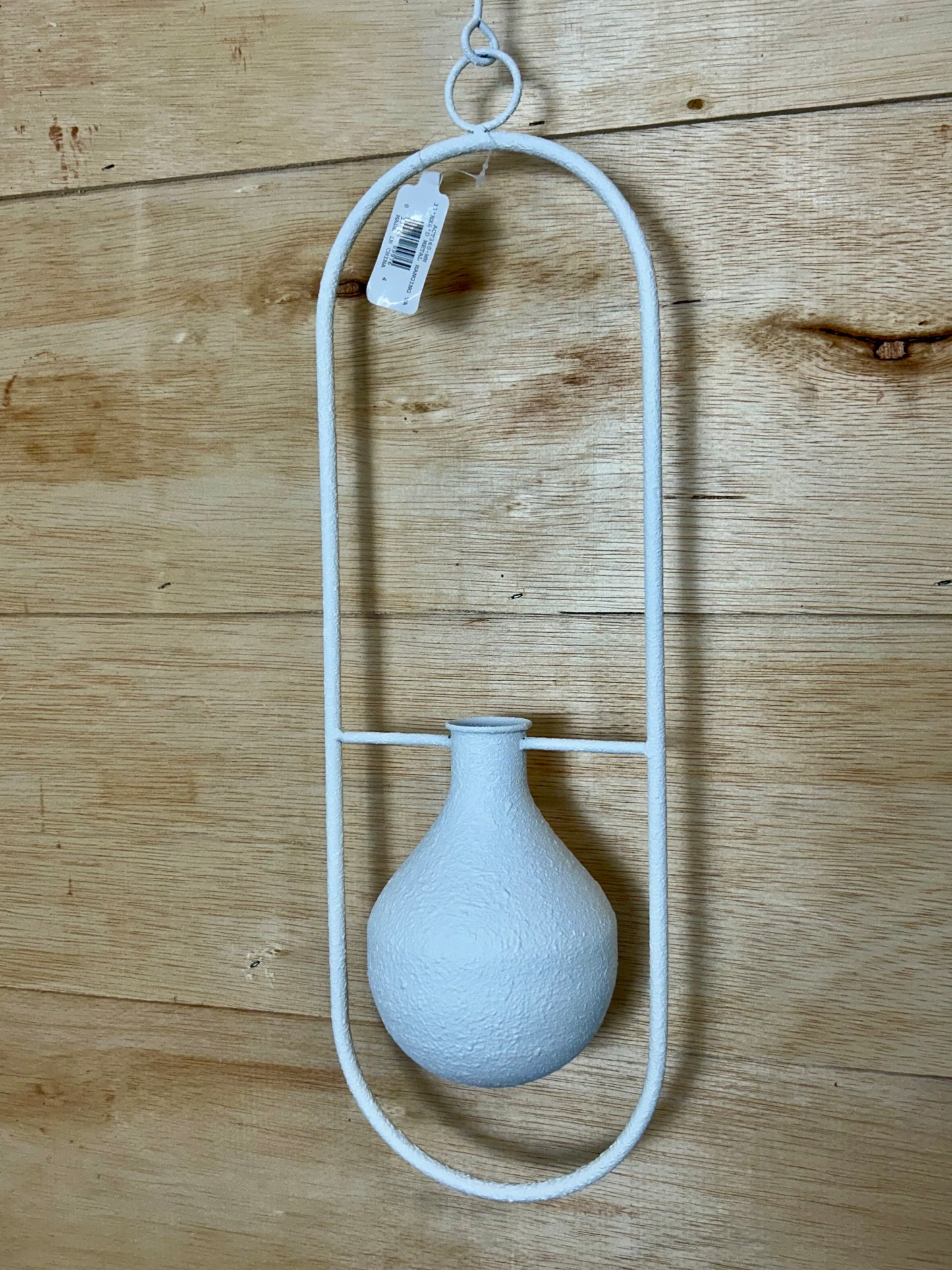 33 Inch White Metal Hanging Vase