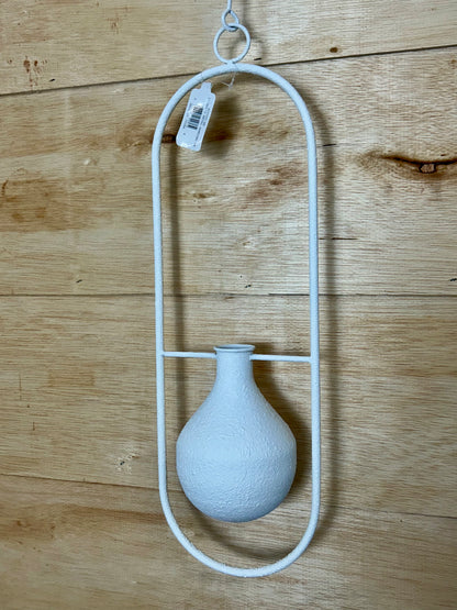 33 Inch White Metal Hanging Vase