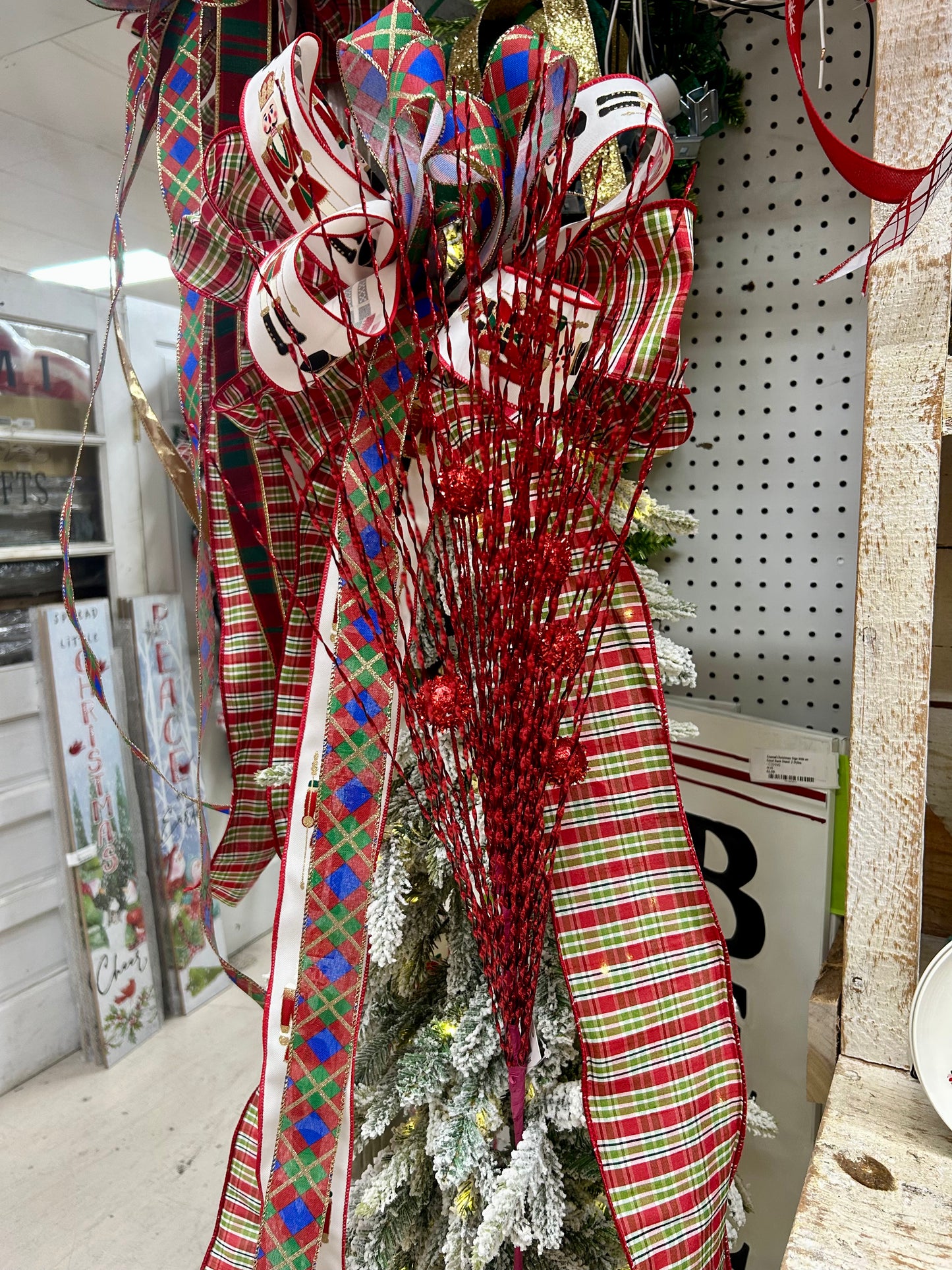 33 Inch Red Ball Pine Spray