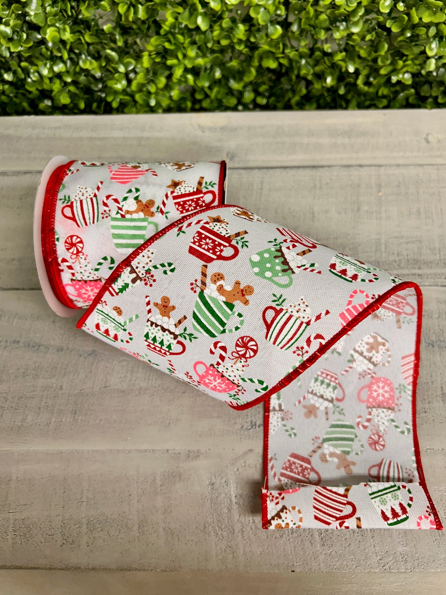 4 Inch By 10 Yard Christmas Hot Cocoa Mugs Ribbon