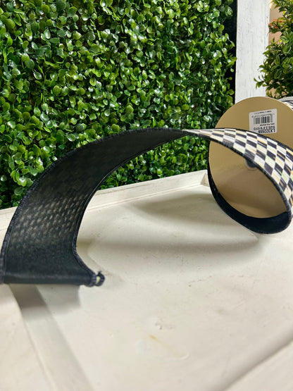 2.5 Inch By 10 Yard Beige And Black Mini Antique Checkerboard Ribbon