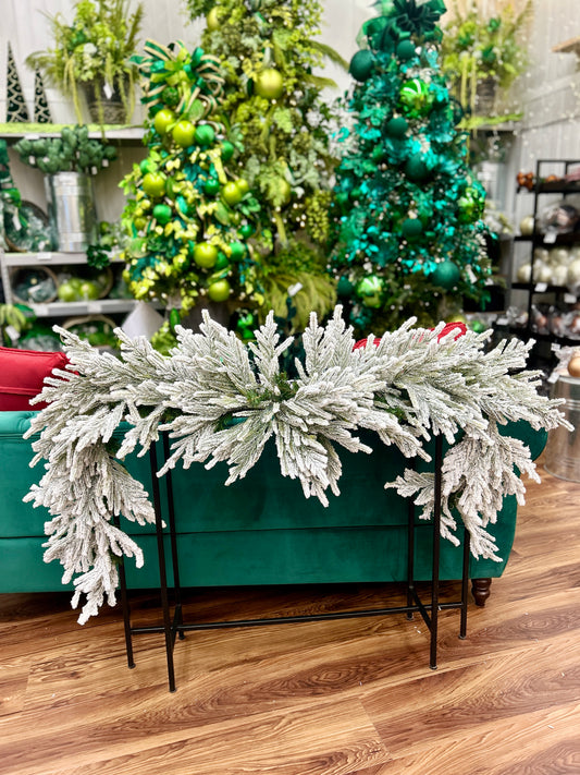 8 Foot Flocked Snow Norfolk Pine Mantel Garland
