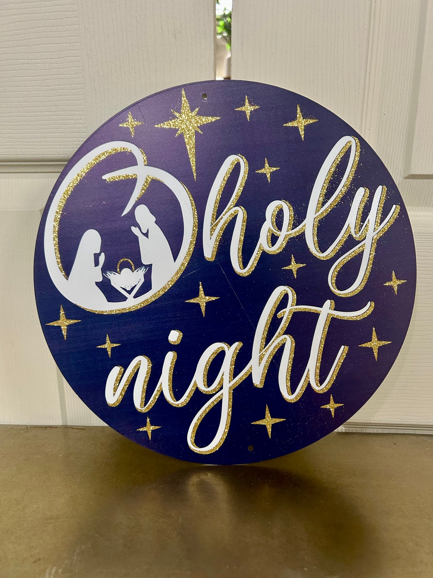 12 Inch Glitter O Holy Night Metal Sign