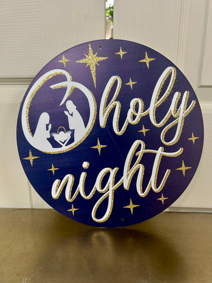 12 Inch Glitter O Holy Night Metal Sign