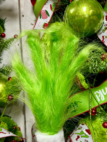 28 Inch Green White And Red Furry Fabric Velvet Arm And Hand Pick