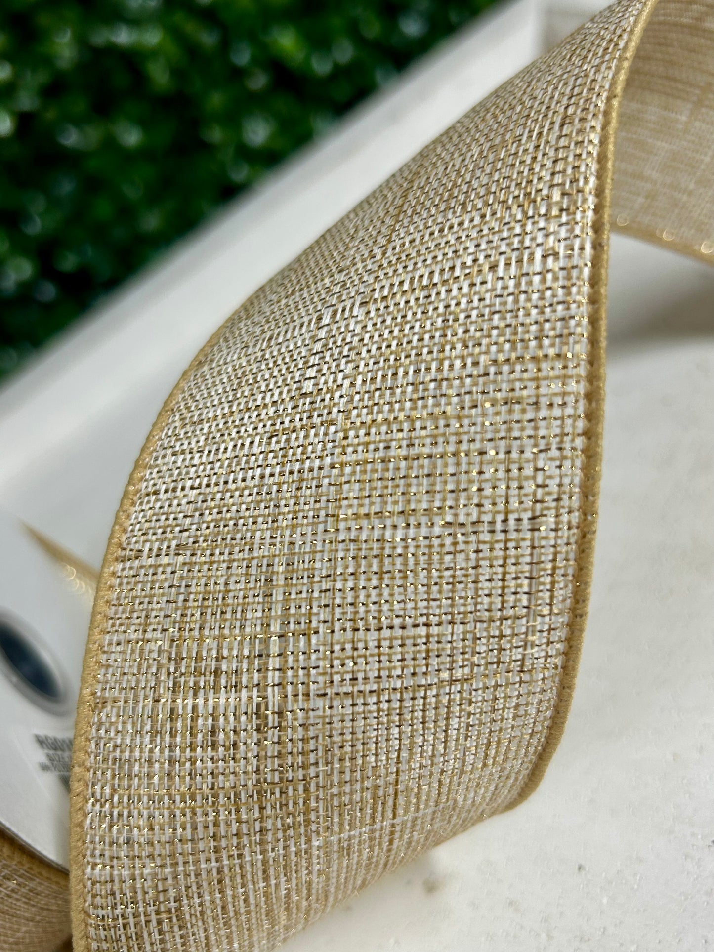 2.5 Inch By 10 Yard Cream And Gold Metallic Royal Burlap Ribbon
