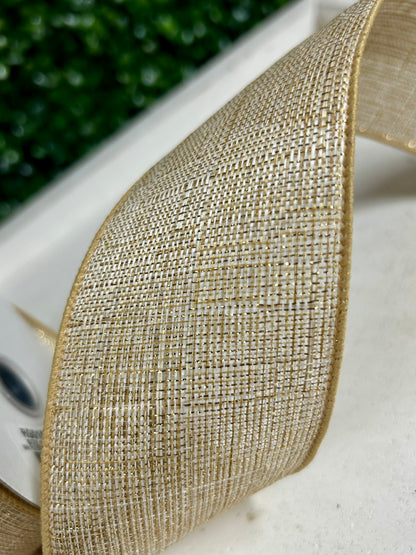 2.5 Inch By 10 Yard Cream And Gold Metallic Royal Burlap Ribbon