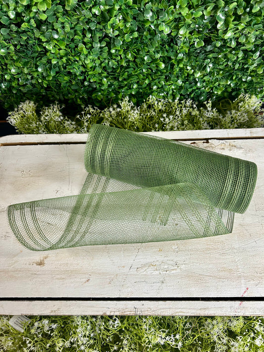 10.25 Inch By 10 Yard Moss Green Faux Jute Border Stripe Mesh